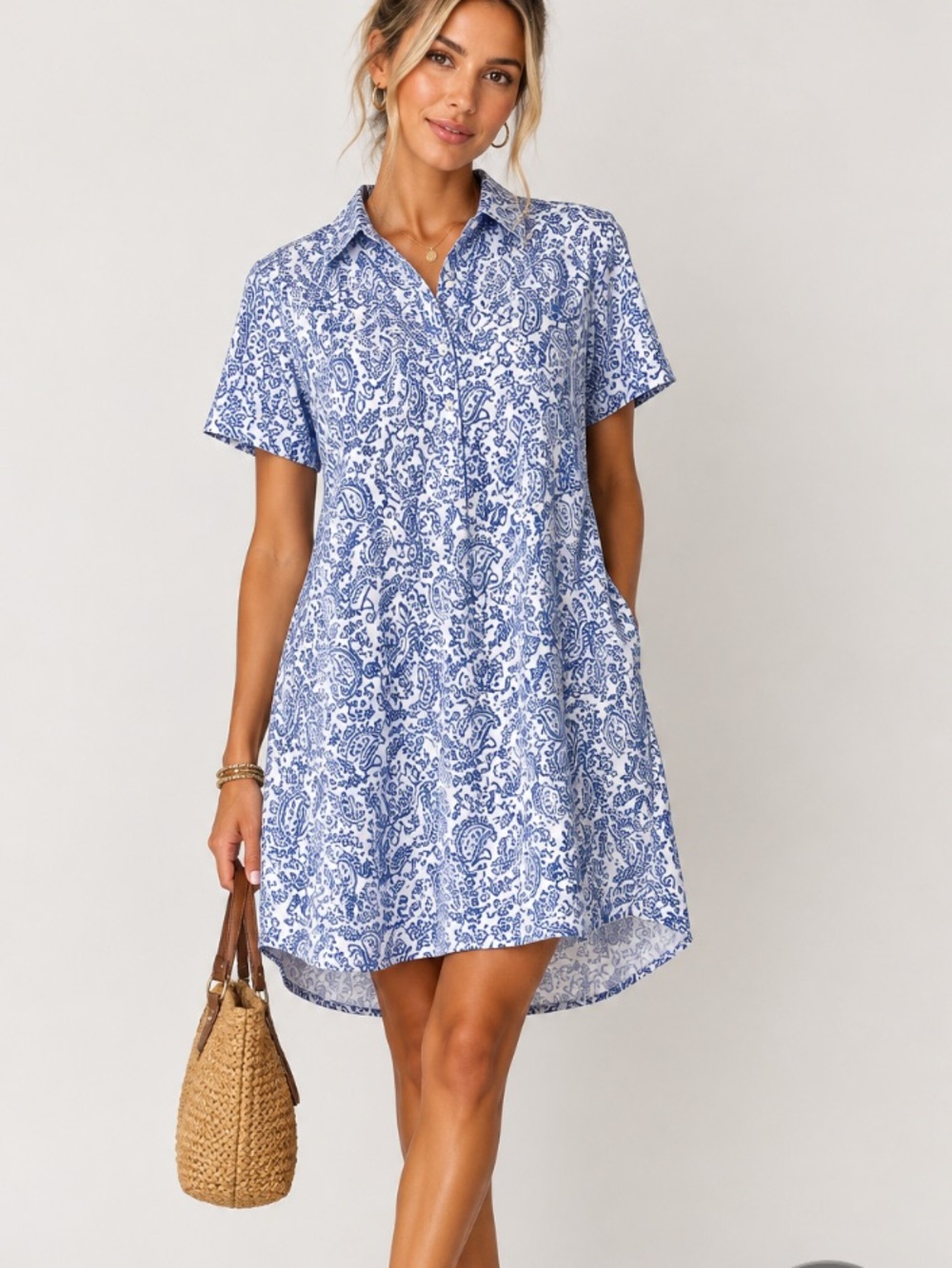 Quaker Marine Supply 1948 White Blue Paisley Dress XS 100% Linen
Short Sleeve